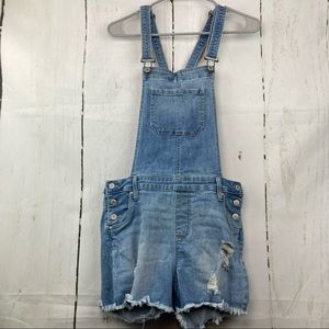 Distressed denim overalls shorts